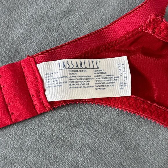 Vintage Vassarette Bra Size 34C Second Skin Satin Red Lace Underwire 75-014 - Picture 9 of 10